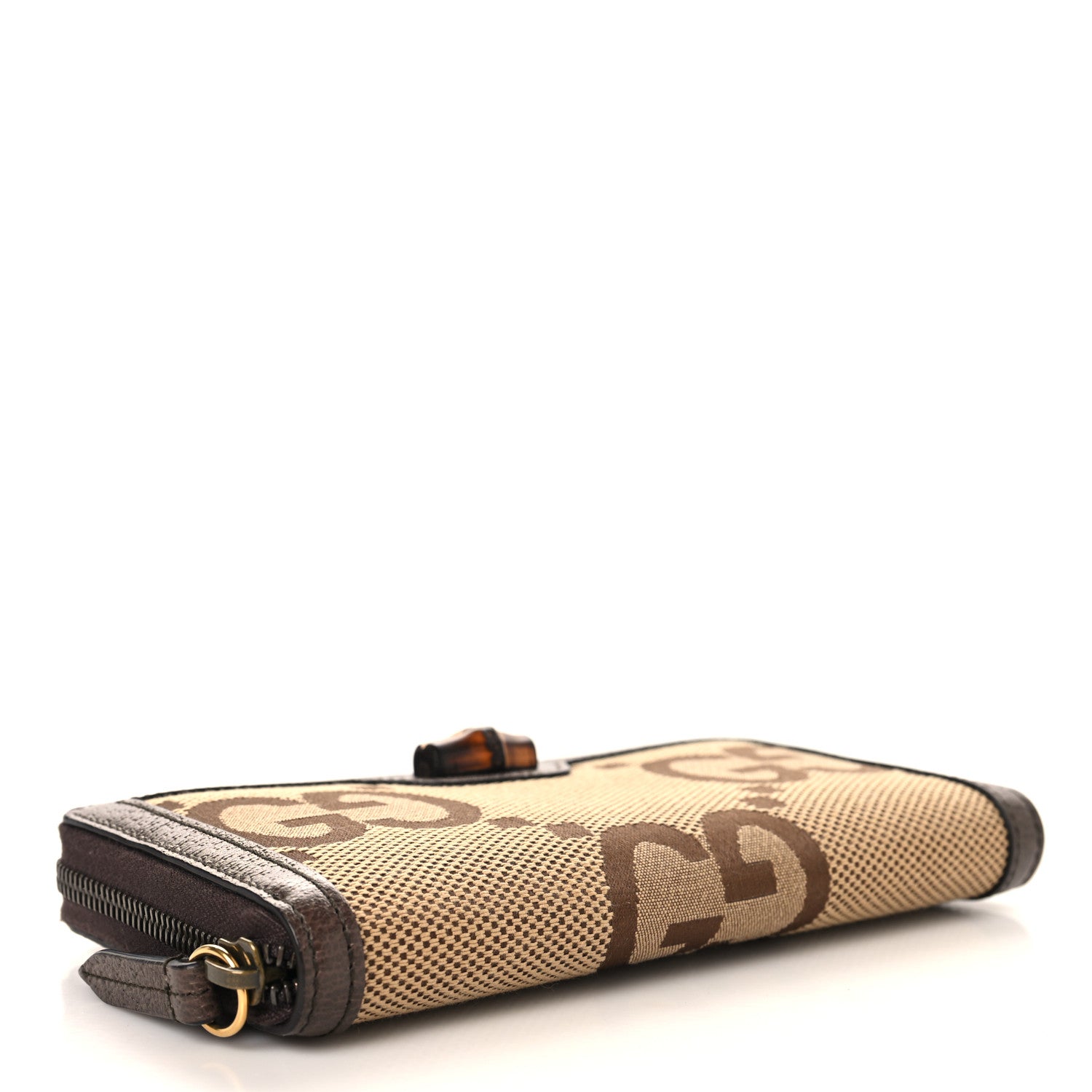 Gucci Monogram Jumbo GG Textured Dollar Calfskin Diana Zip Around Continental Wallet Camel Ebony New Acero 4 of 7