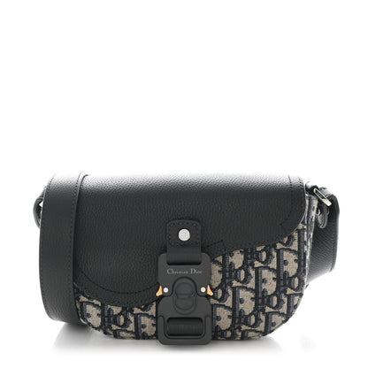 Christian Dior Grained Calfskin Oblique Mini Saddle Messenger Bag With Flap Beige Black 1 of 10