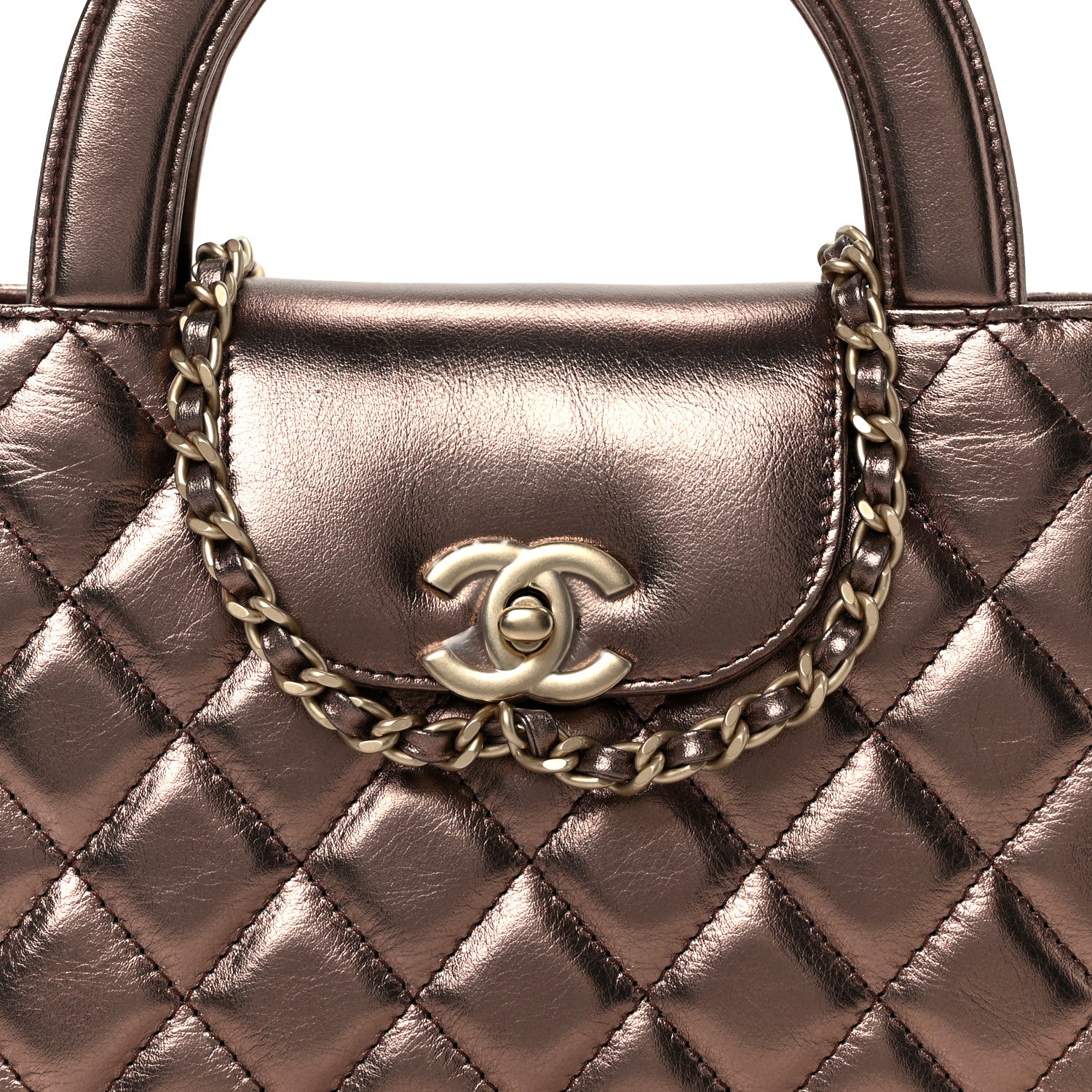 Chanel Metallic Aged Calfskin Quilted Nano Kelly Shopper Bronze