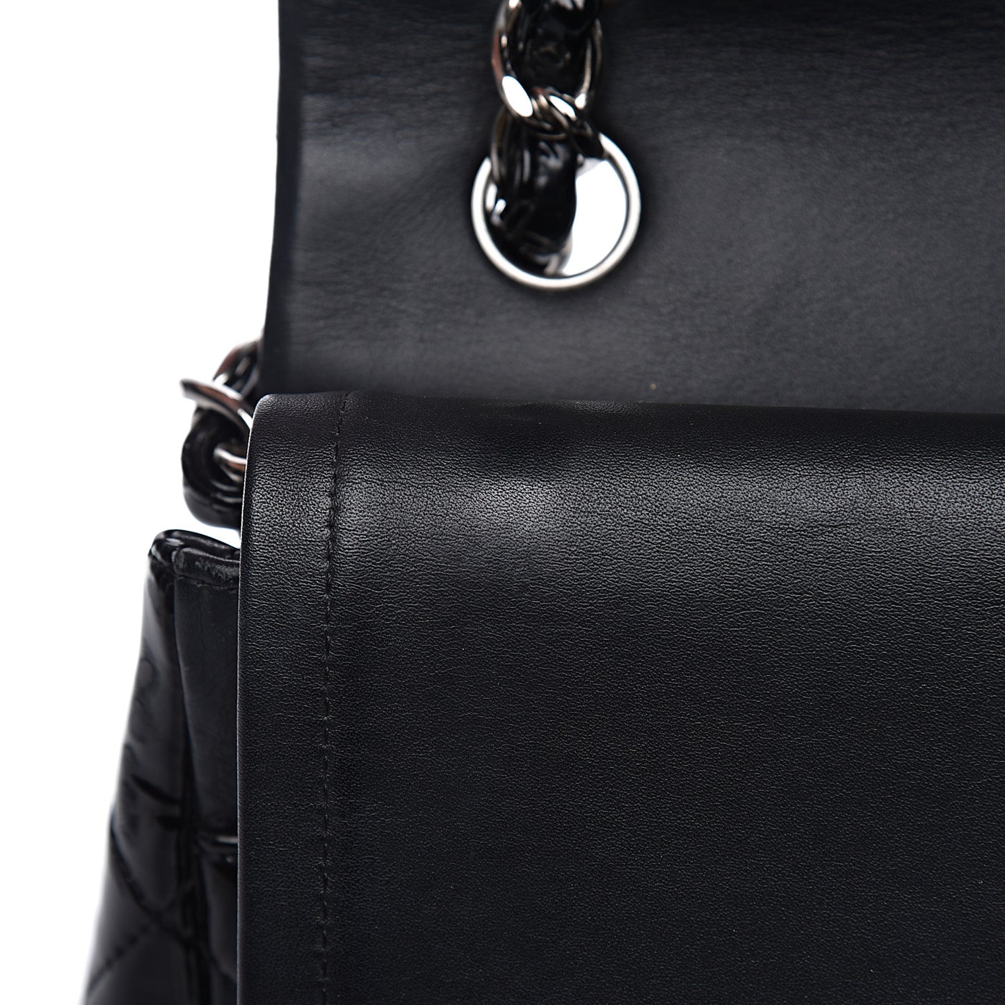 Patent Quilted Jumbo Double Flap Black