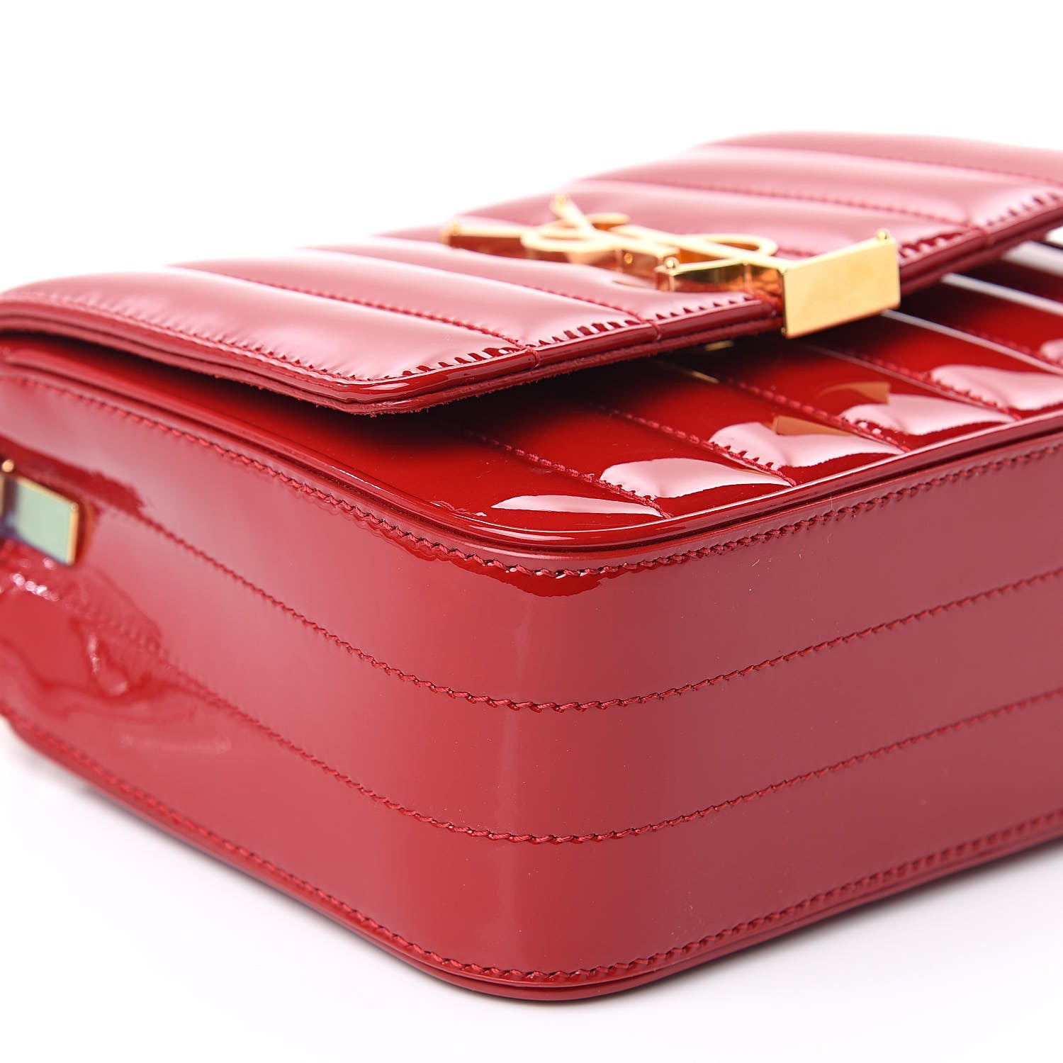 Saint Laurent Patent Matelasse Monogram Small Vicky Chain Bag Red 7 of 9