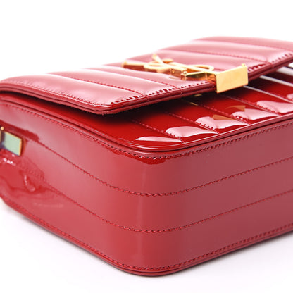 Saint Laurent Patent Matelasse Monogram Small Vicky Chain Bag Red 7 of 9