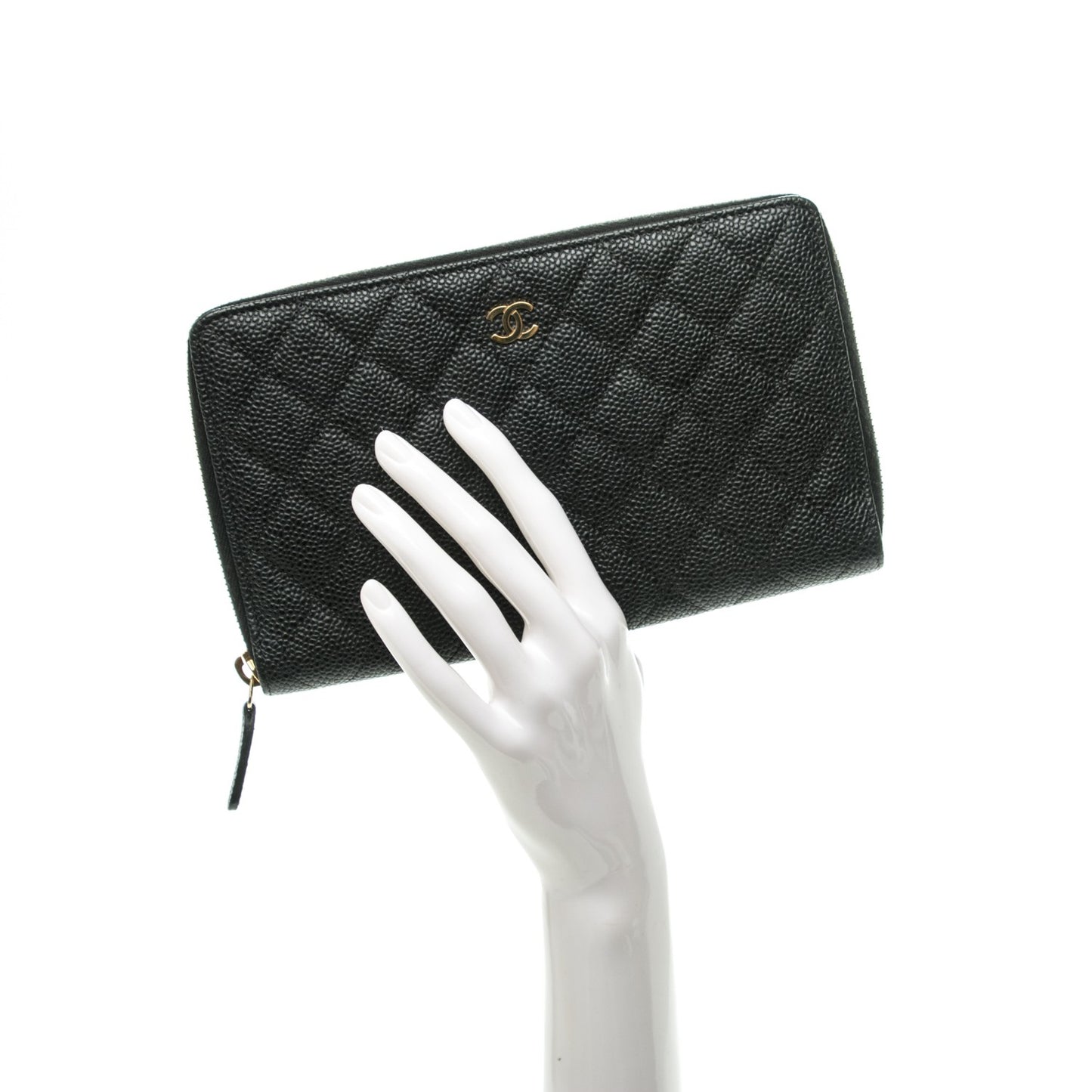 Caviar Quilted Large Zip Around Organizer Wallet Black