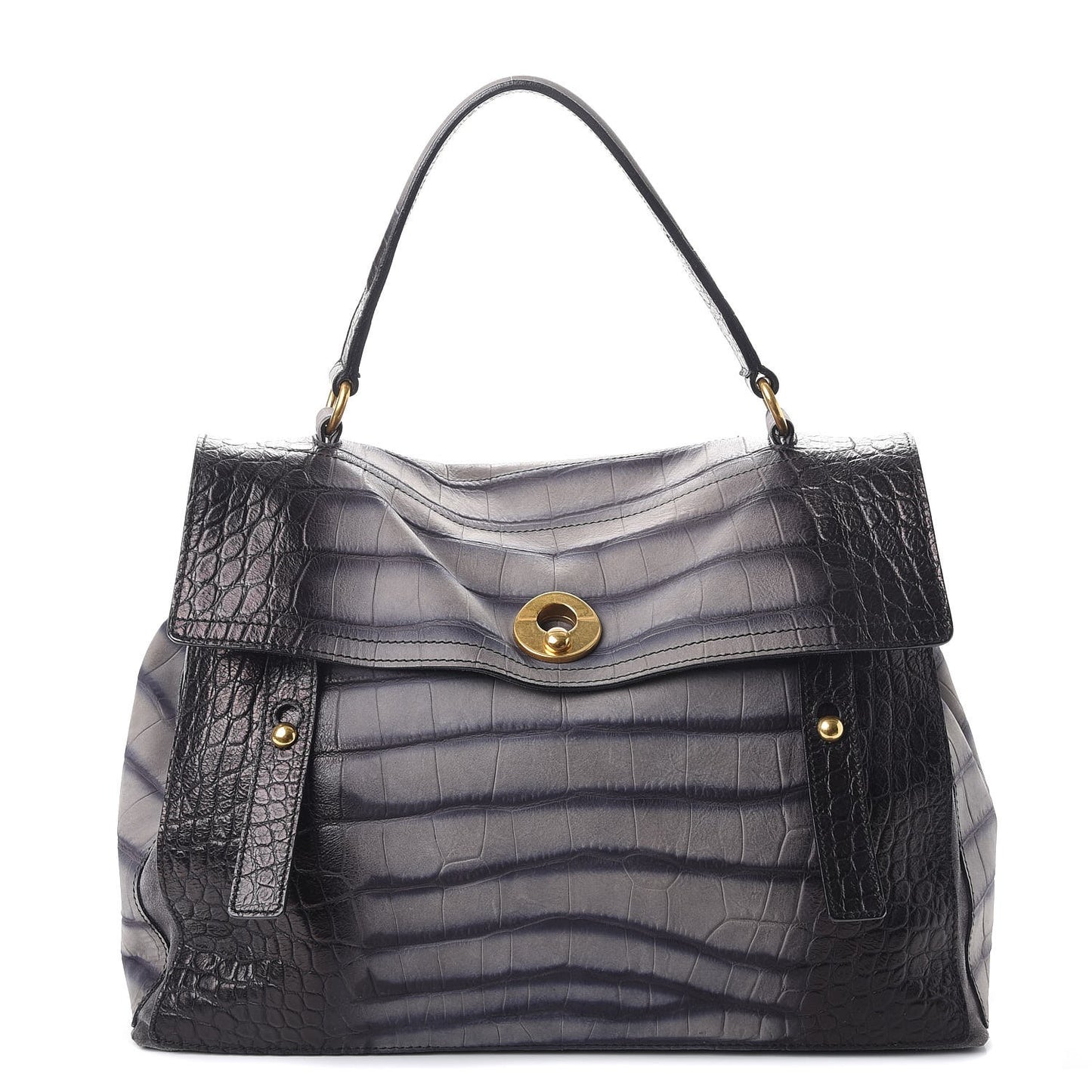 Calfskin Crocodile Embossed Large Muse Two Grey