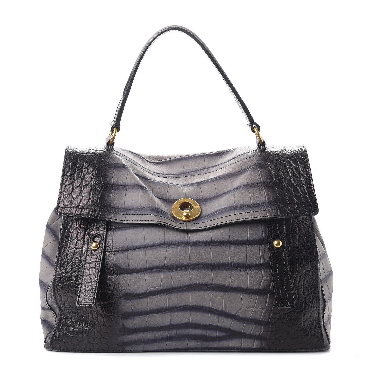 Saint Laurent Calfskin Crocodile Embossed Large Muse Two Grey 1 of 10