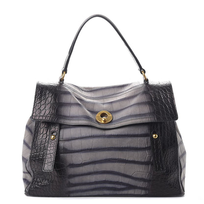 Saint Laurent Calfskin Crocodile Embossed Large Muse Two Grey 1 of 10