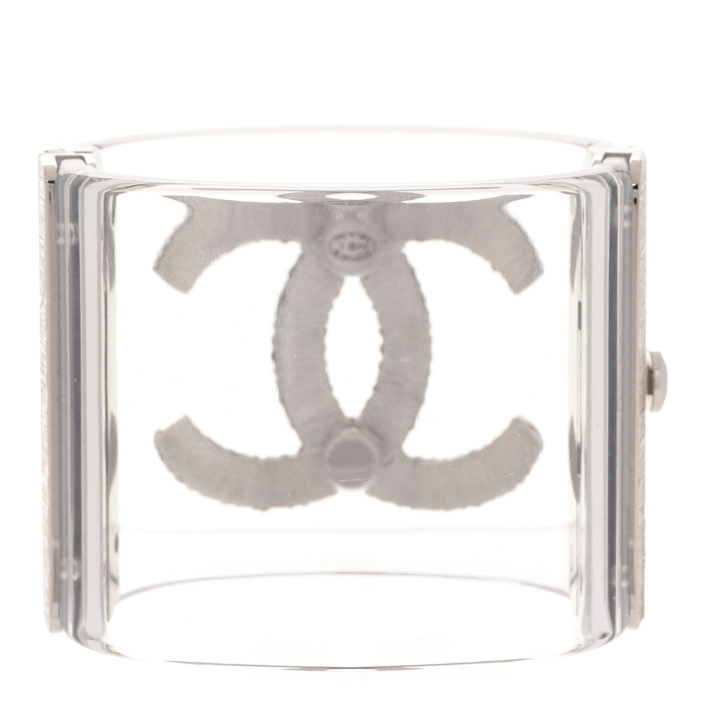 Lucite Crystal CC Cuff Transparent Silver