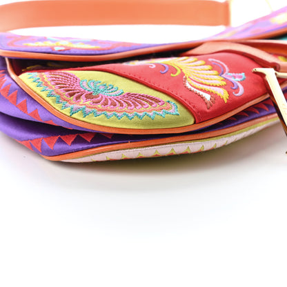 Christian Dior Silk Embroidered Saddle Bag Multicolor 7 of 9