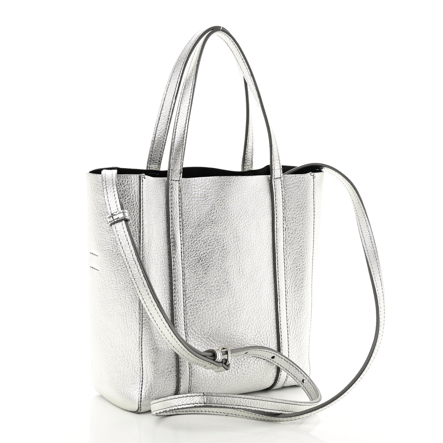 Metallic Goatskin Logo XXS Everyday Tote Argent Black