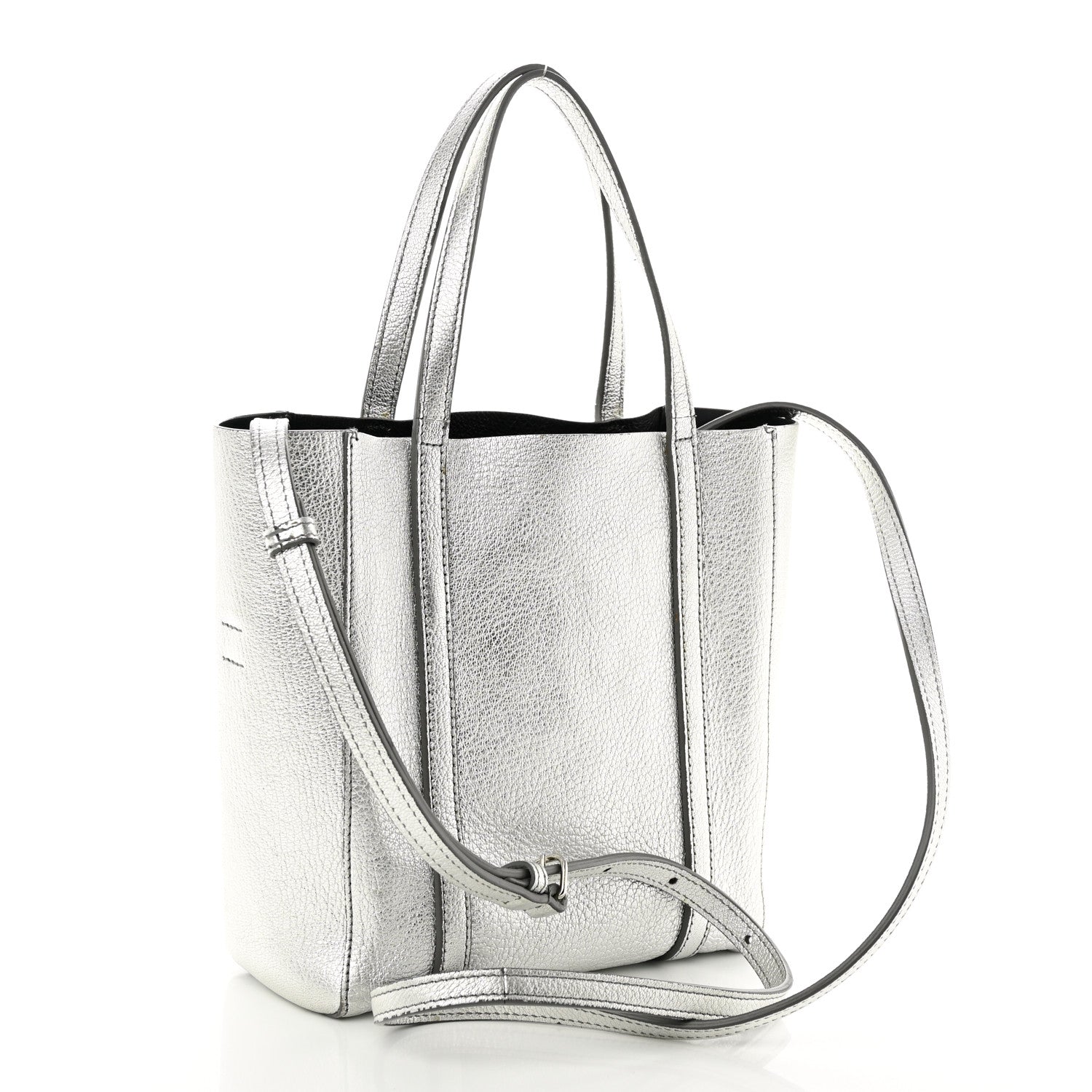 Balenciaga Metallic Goatskin Logo XXS Everyday Tote Argent Black 3 of 13