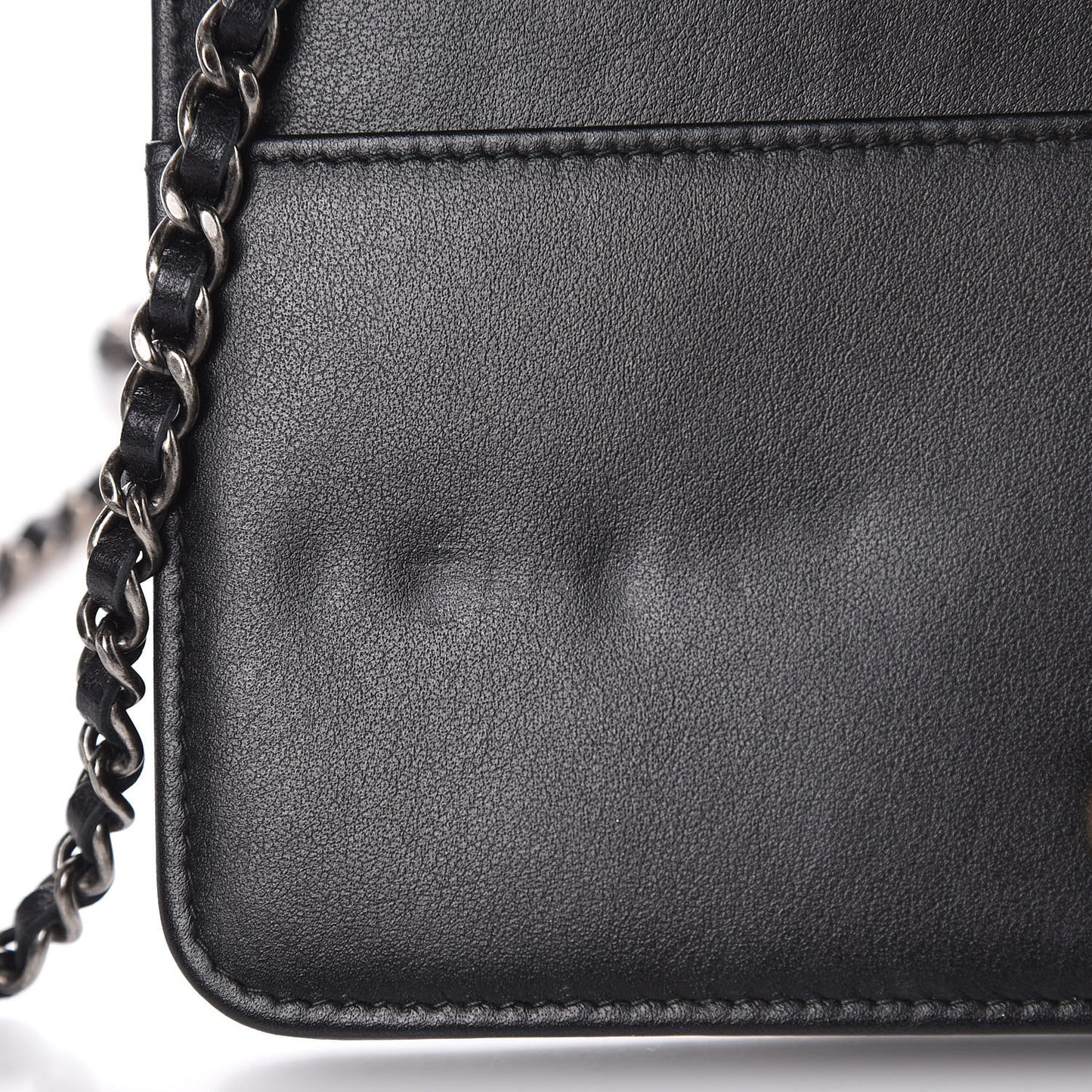 Aged Calfskin Quilted Gabrielle Wallet On Chain WOC Beige Black