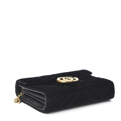 Gucci Velvet Matelasse GG Marmont Chain Wallet Black 3 of 9