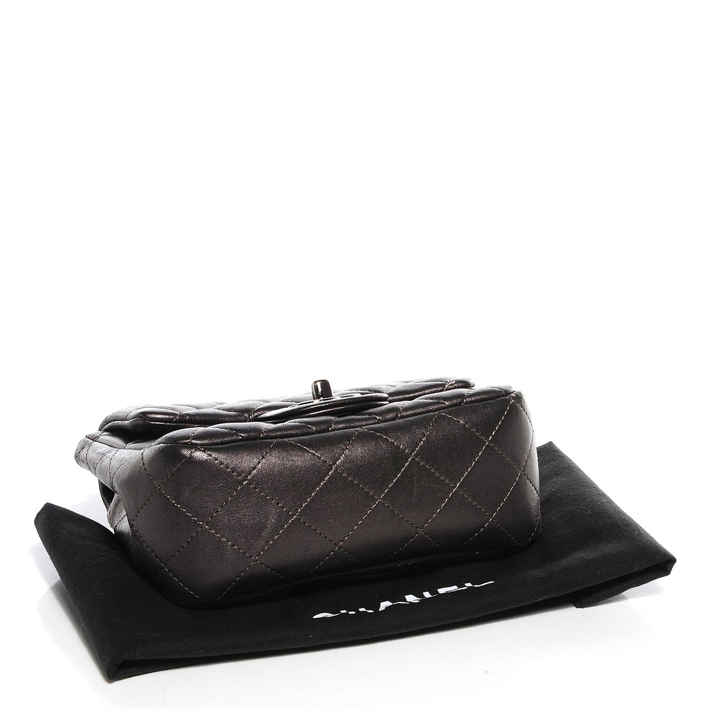 Lambskin Quilted Mini Square Flap Metallic Dark Grey