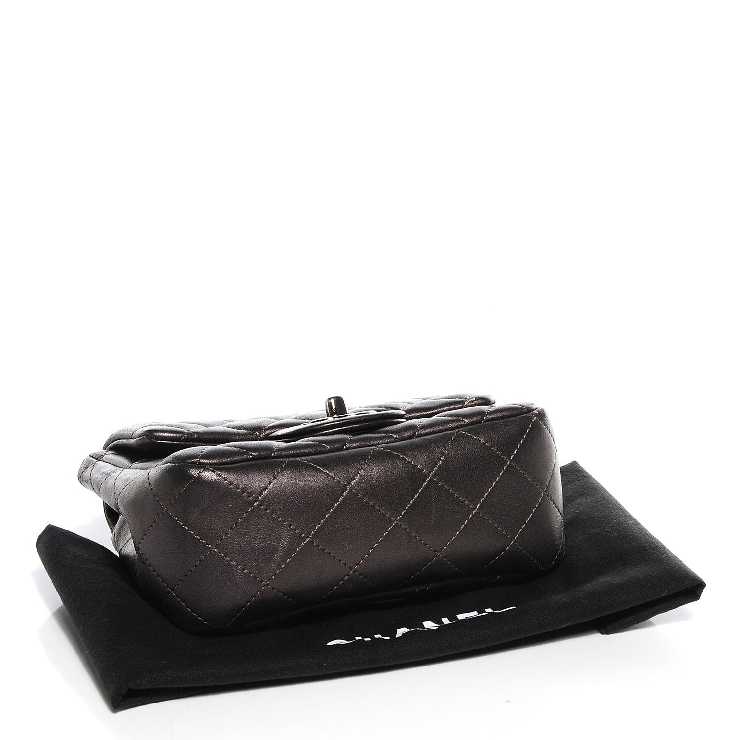 Chanel Lambskin Quilted Mini Square Flap Metallic Dark Grey 4 of 9