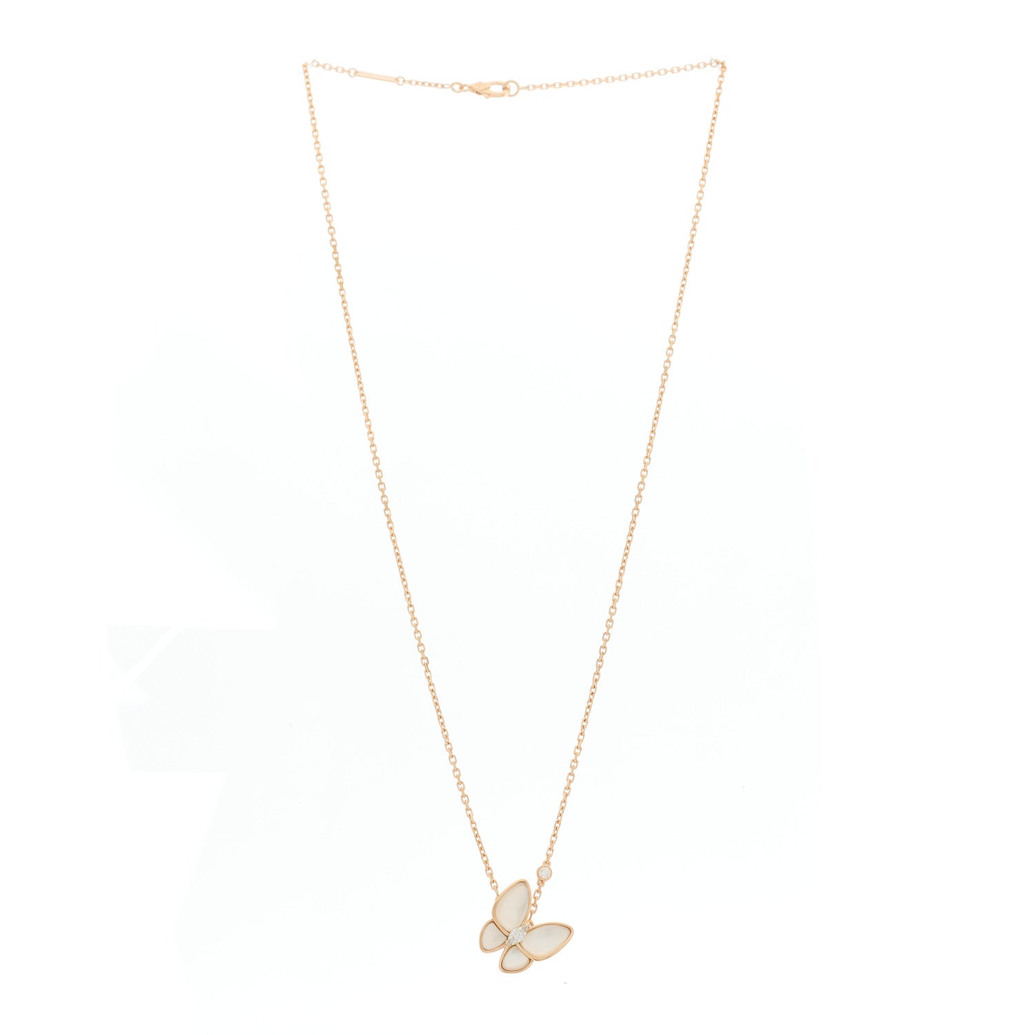 Van Cleef & Arpels 18K Rose Gold Diamond Mother of Pearl Two Butterfly Pendant Necklace 3 of 5