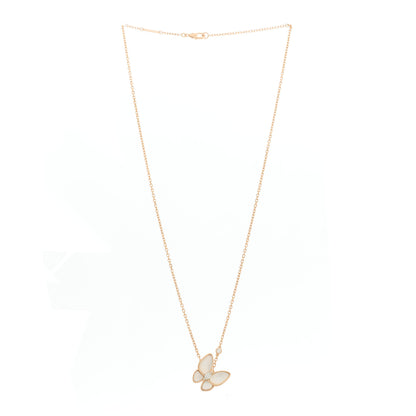Van Cleef & Arpels 18K Rose Gold Diamond Mother of Pearl Two Butterfly Pendant Necklace 3 of 5