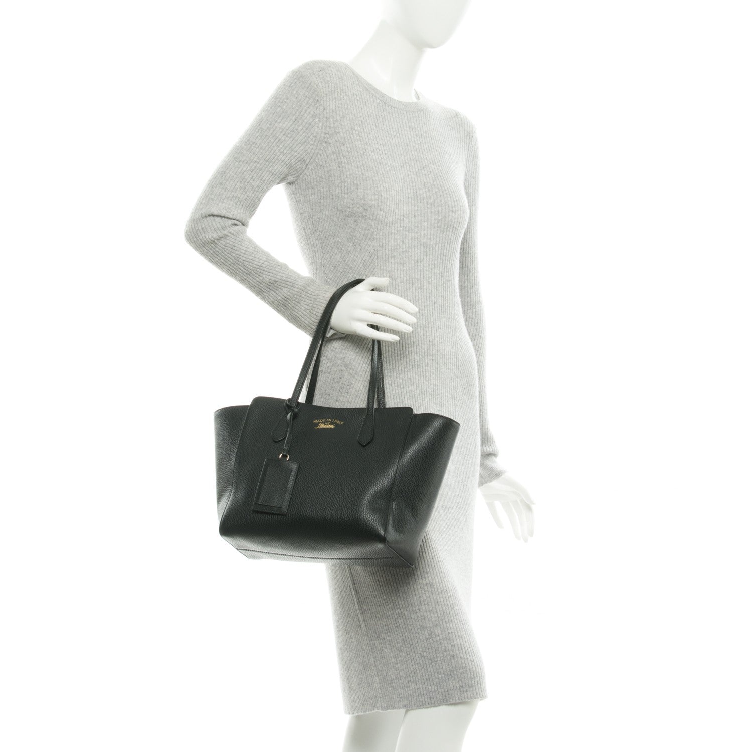 Gucci Pebbled Calfskin Small Swing Tote Black 2 of 7