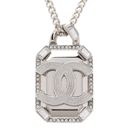 Chanel Crystal Baguette CC Mirror Pendant Necklace Silver 4 of 6