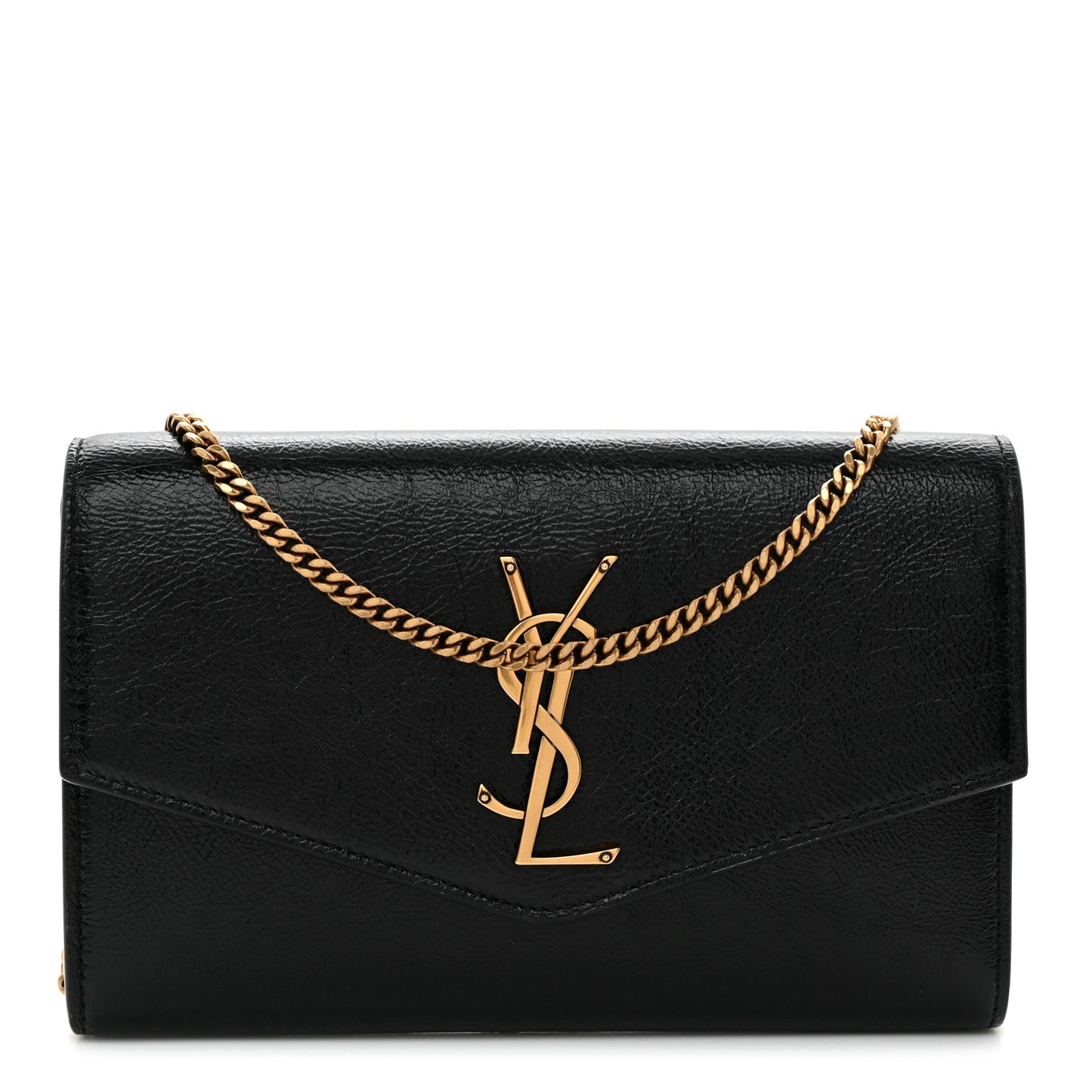 Crinkled Calfskin Uptown Chain Wallet Black