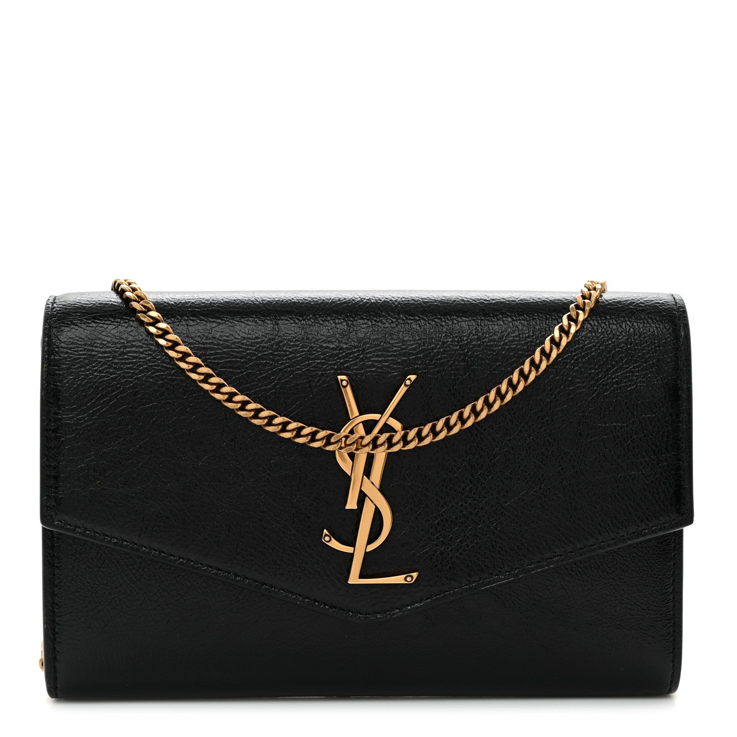 Saint Laurent Crinkled Calfskin Uptown Chain Wallet Black 1 of 11