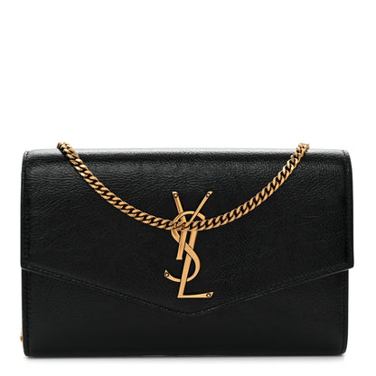 Saint Laurent Crinkled Calfskin Uptown Chain Wallet Black 1 of 11