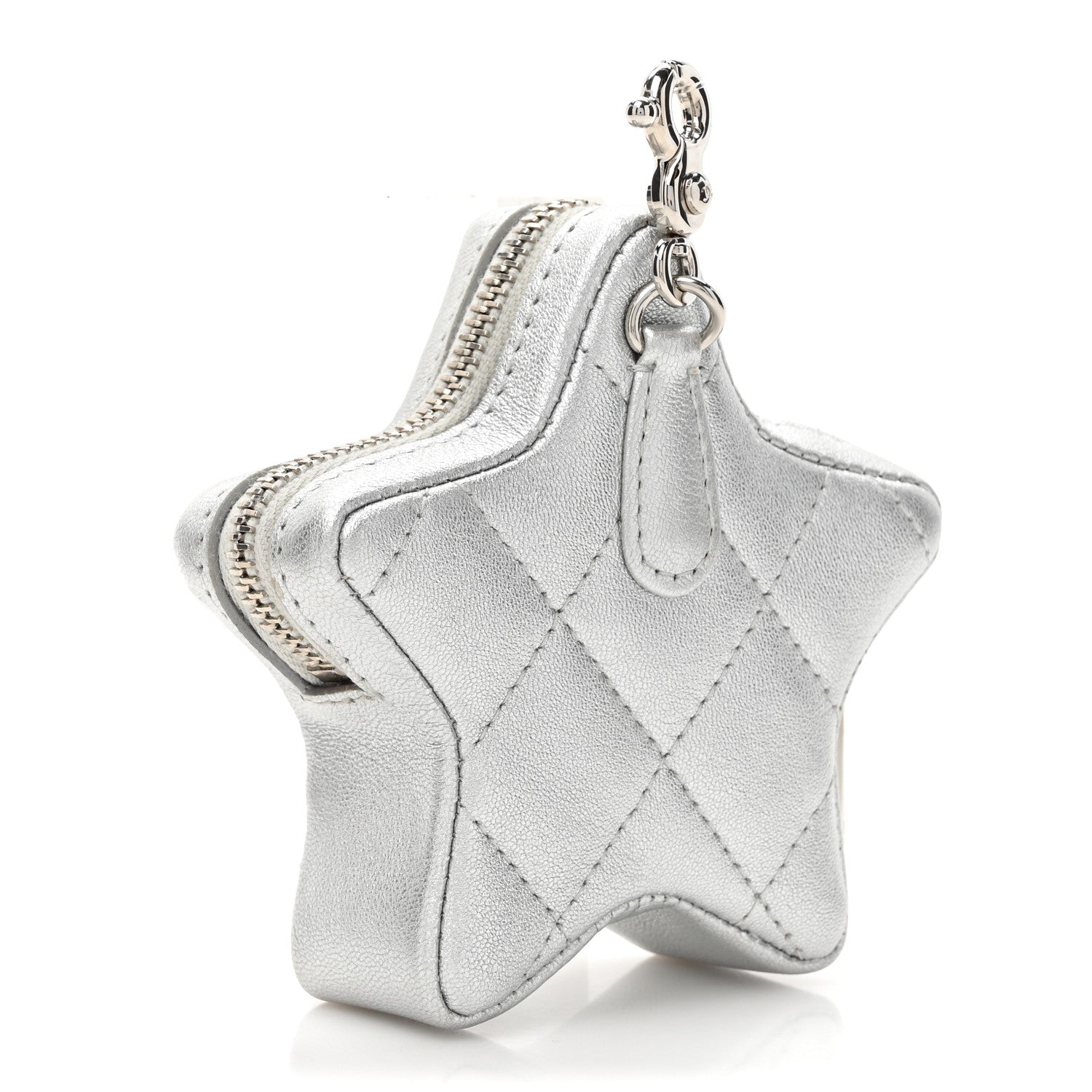 Chanel Metallic Lambskin Walk Of Fame Star Clip On Coin Purse Silver 3 of 8
