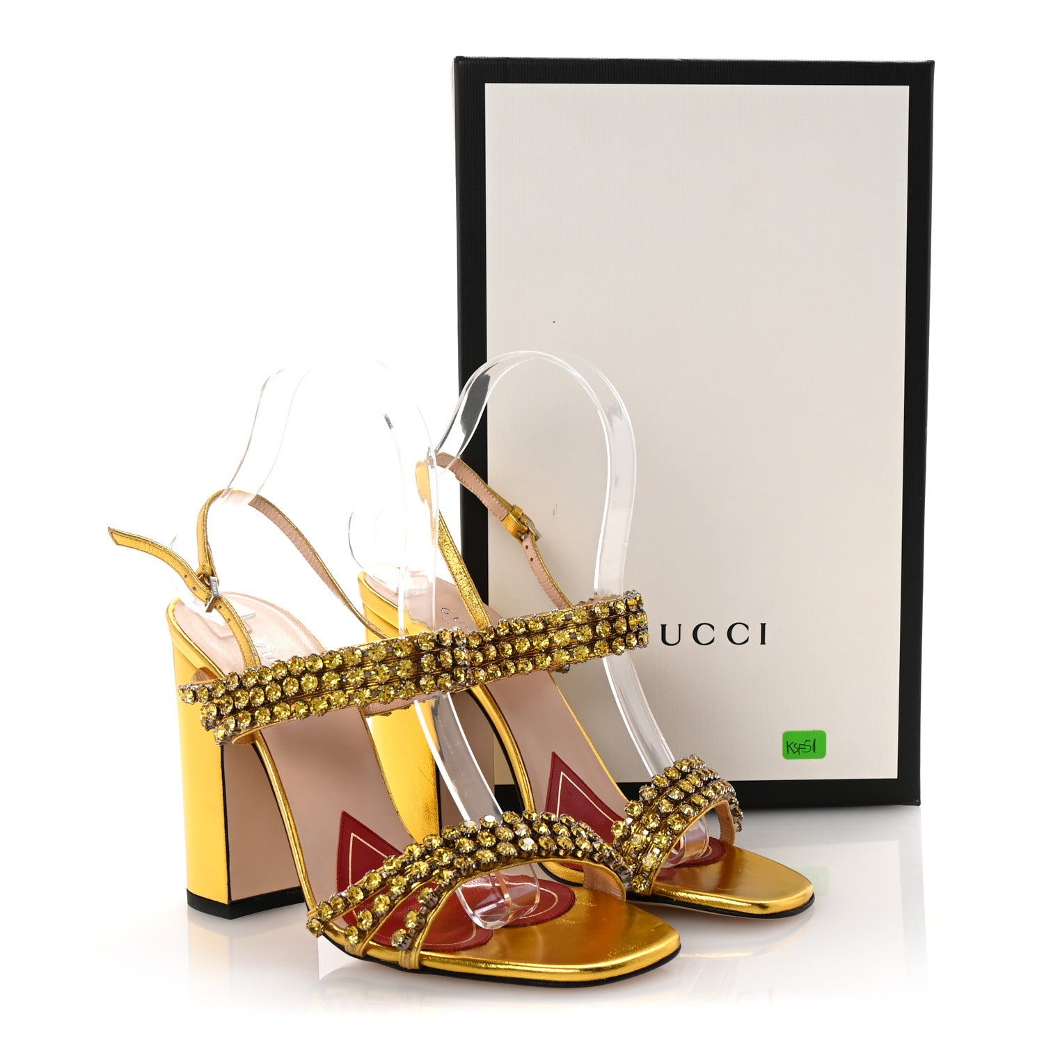 Gucci Nappa Silk Crystal Bertie High Heel Sandals 37.5 Gold 9 of 9