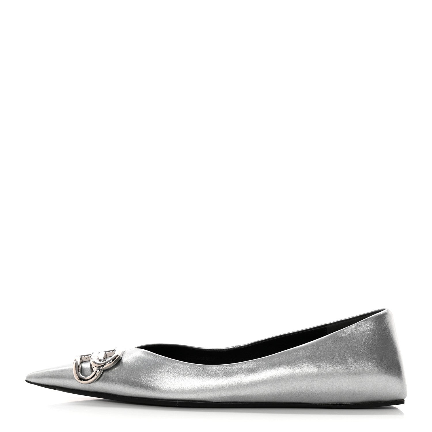 BALENCIAGA Metallic Calfskin BB Knife Pointy Toe Ballerina Flats in the color Silver Hardware by FASHIONPHILE