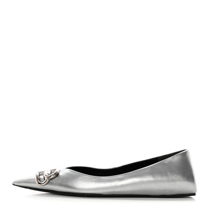 Balenciaga Metallic Calfskin BB Knife Pointy Toe Ballerina Flats 35.5 Silver Hardware 1 of 16
