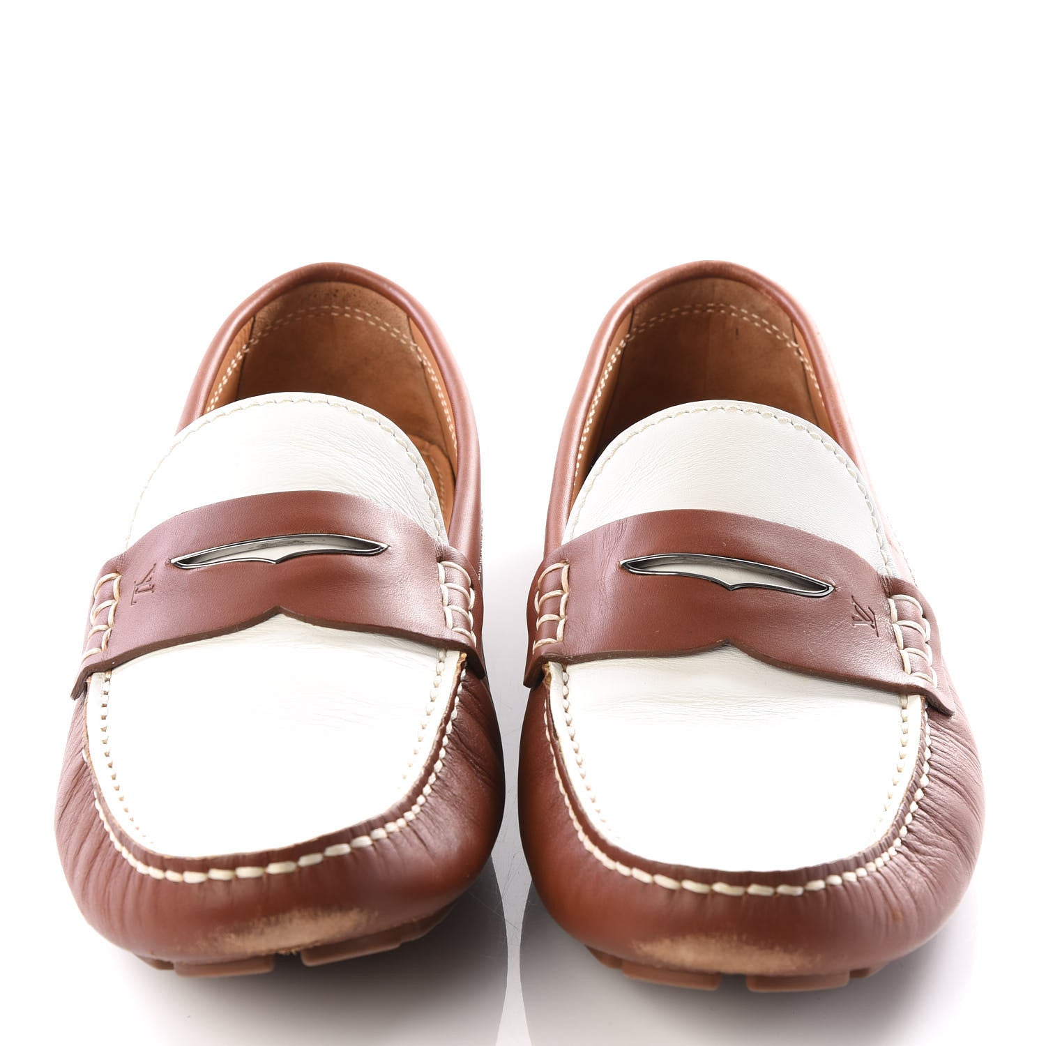 Louis Vuitton Calfskin Mens Shade Car Loafers 9 Brown White 3 of 10