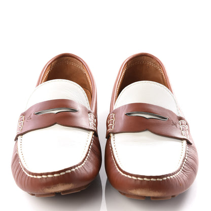 Louis Vuitton Calfskin Mens Shade Car Loafers 9 Brown White 3 of 10