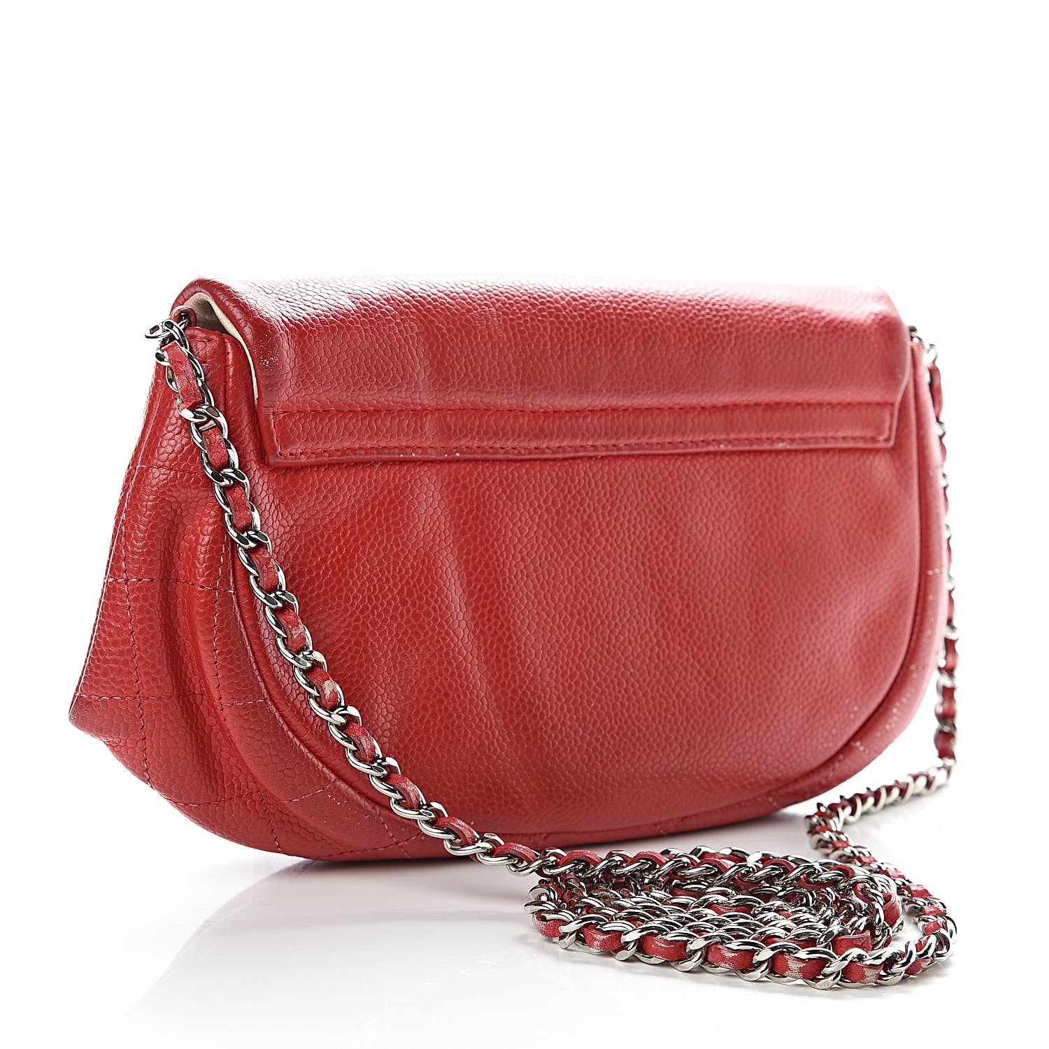 Chanel Lambskin Half Moon Wallet On Chain WOC Red 3 of 12