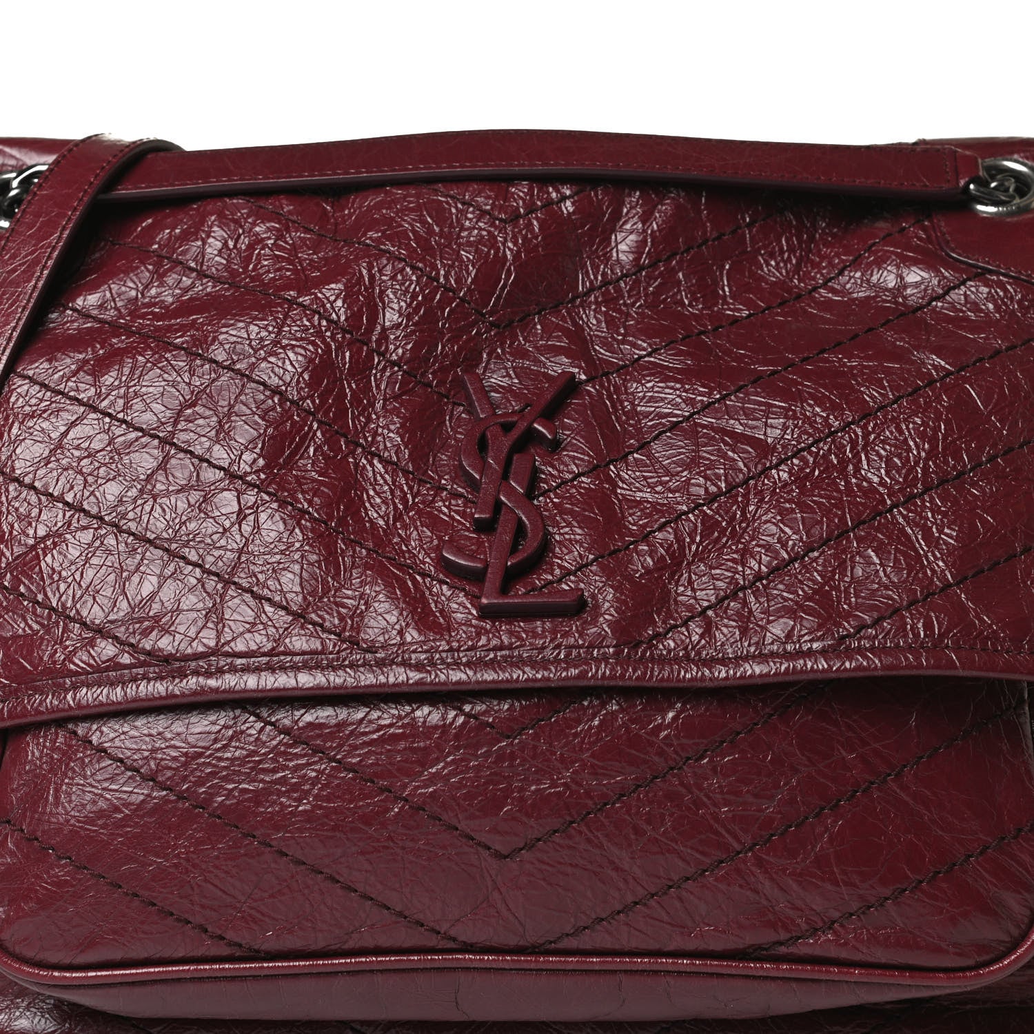 Saint Laurent Crinkled Calfskin Matelasse Monogram Large Niki Chain Satchel Rouge Legion 14 of 21