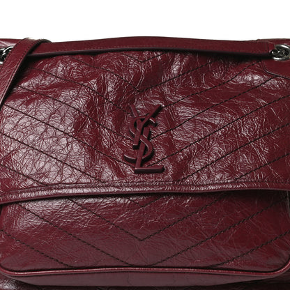 Saint Laurent Crinkled Calfskin Matelasse Monogram Large Niki Chain Satchel Rouge Legion 14 of 21