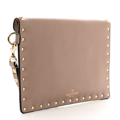 Valentino Garavani Pebbled Calfskin Medium Rockstud Envelope Flat Wristlet Pouch Poudre 3 of 7