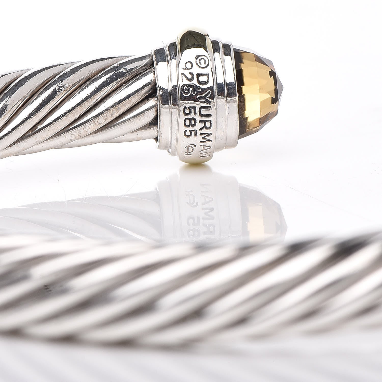 David Yurman Sterling Silver 14K Yellow Gold Citrine 7mm Cable Classics Bracelet 4 of 5