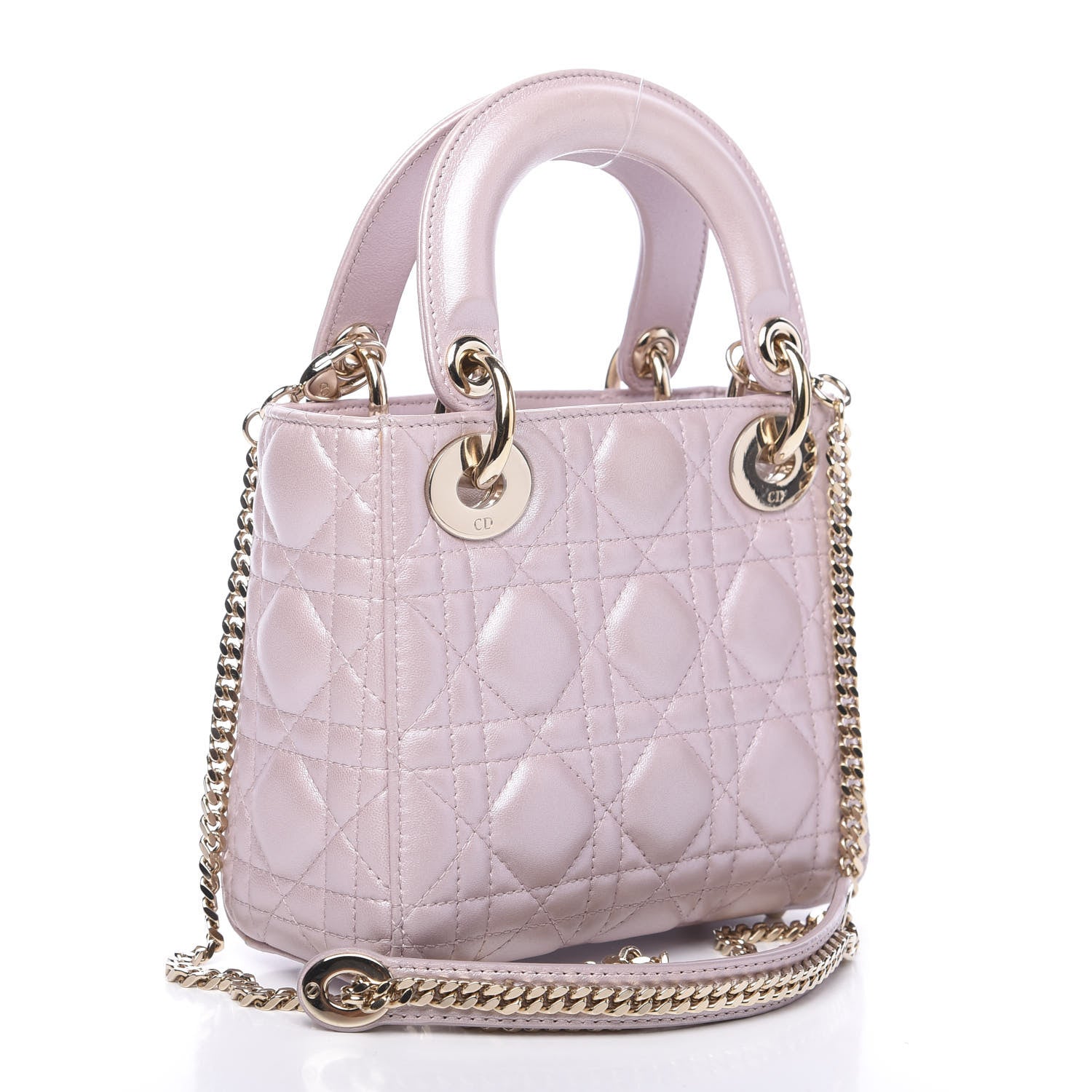 Christian Dior Metallic Lambskin Cannage Mini Lady Dior Lotus 2 of 9