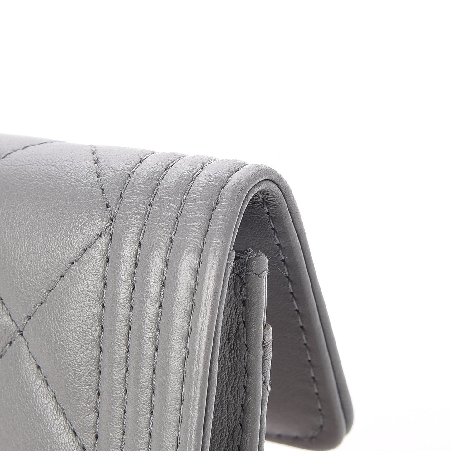 Lambskin Quilted Boy Card Holder Wallet Grey