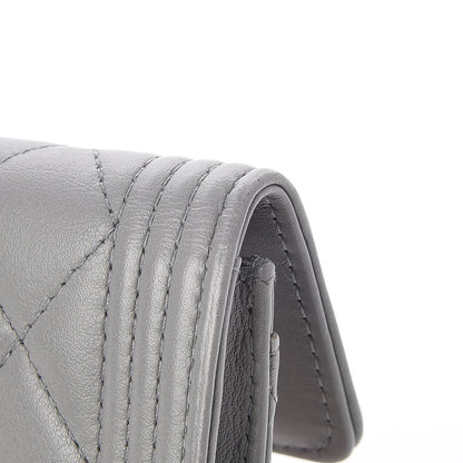 Chanel Lambskin Quilted Boy Card Holder Wallet Grey 10 of 11