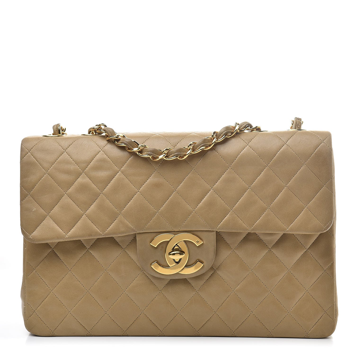 Chanel Lambskin Quilted Maxi Single Flap Dark Beige 1 of 24
