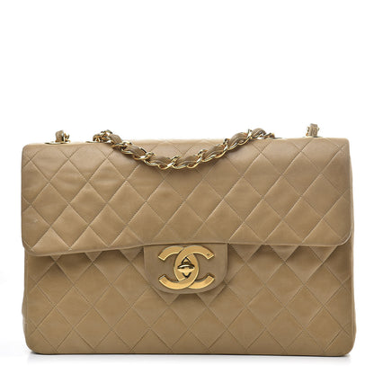 Chanel Lambskin Quilted Maxi Single Flap Dark Beige 1 of 24