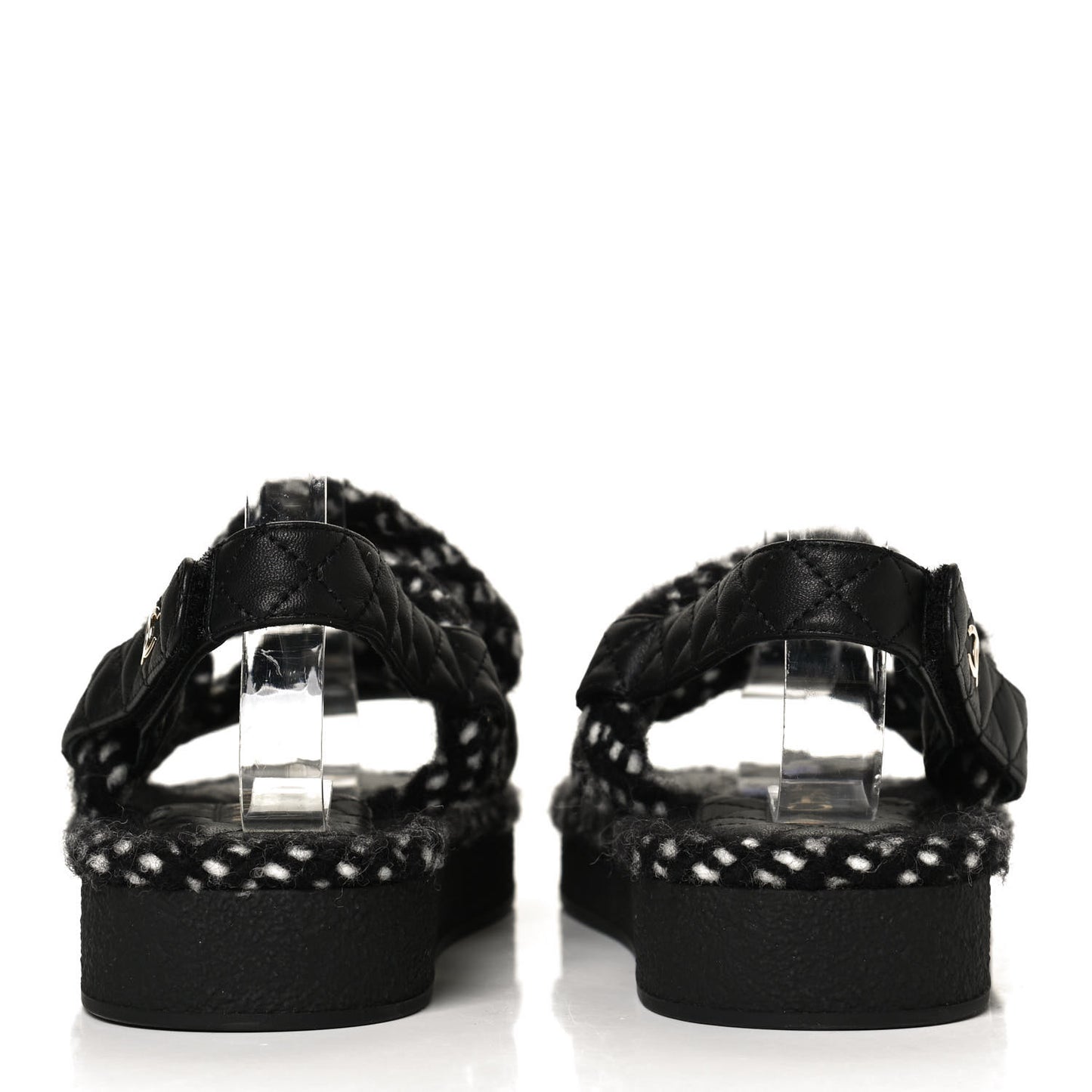 Cord Lambskin Quilted Logo Sandals 39 Black White