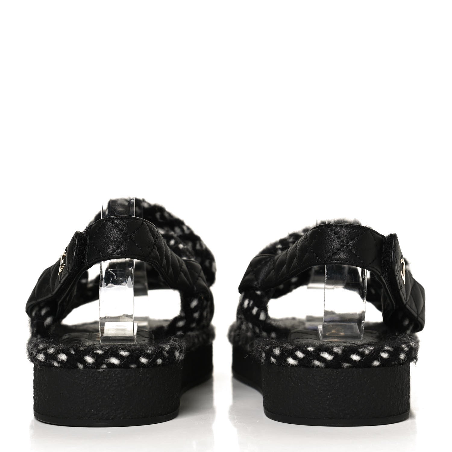 Chanel Cord Lambskin Quilted Logo Sandals 39 Black White 6 of 9