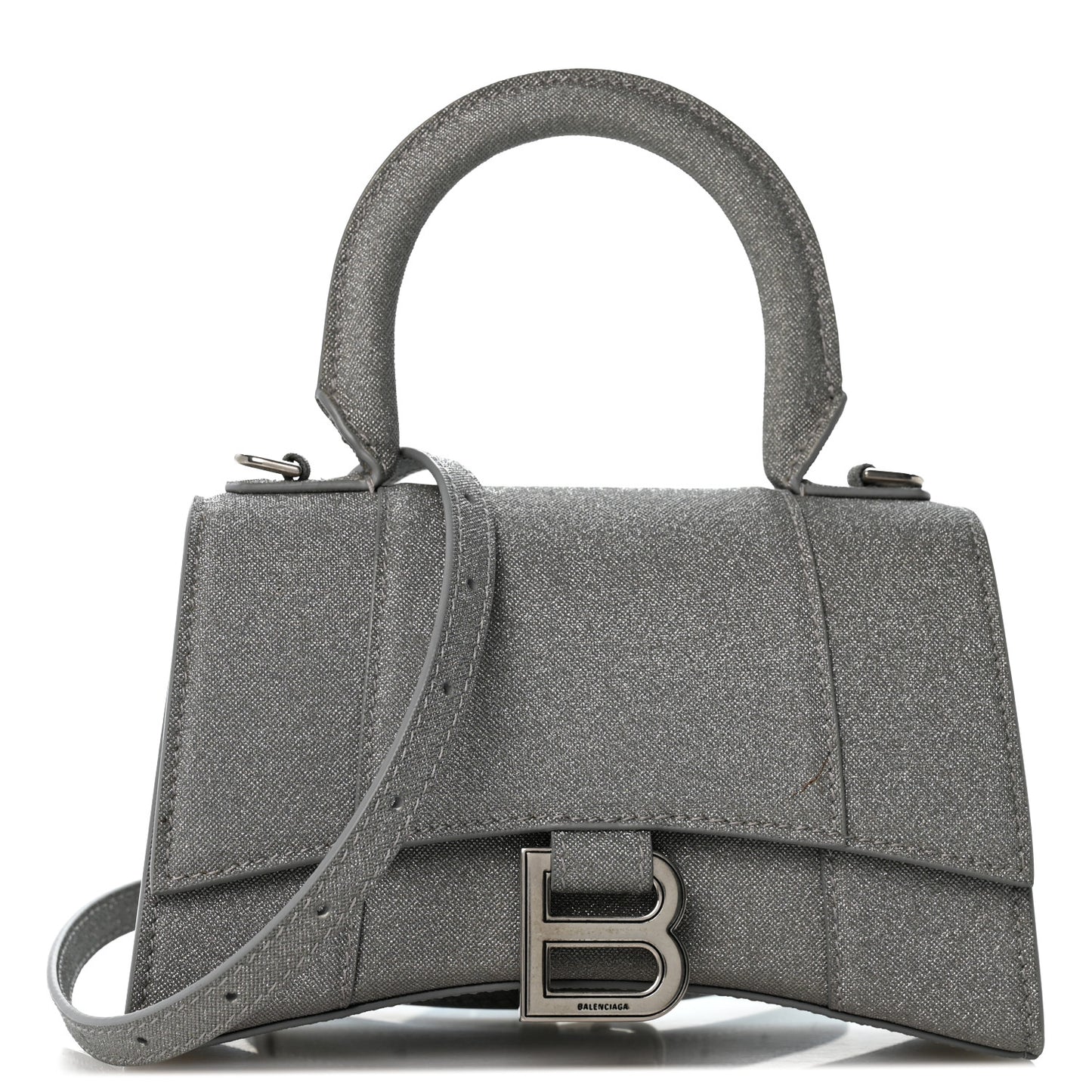 Glitter Fabric Hourglass Top Handle Bag XS Grey