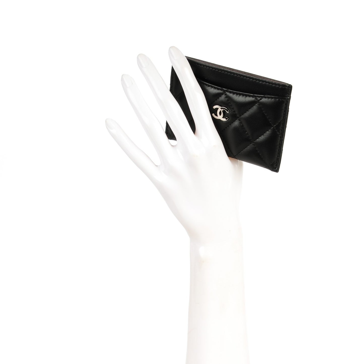 Lambskin Quilted Card Holder Black