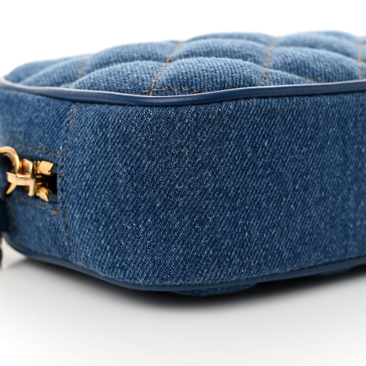 Denim Quilted La Medusa Camera Bag Blue