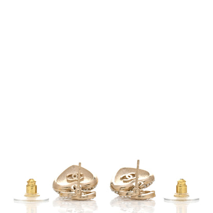 Chanel Pearl Crystal CC Heart Drop Earrings Gold White 3 of 4