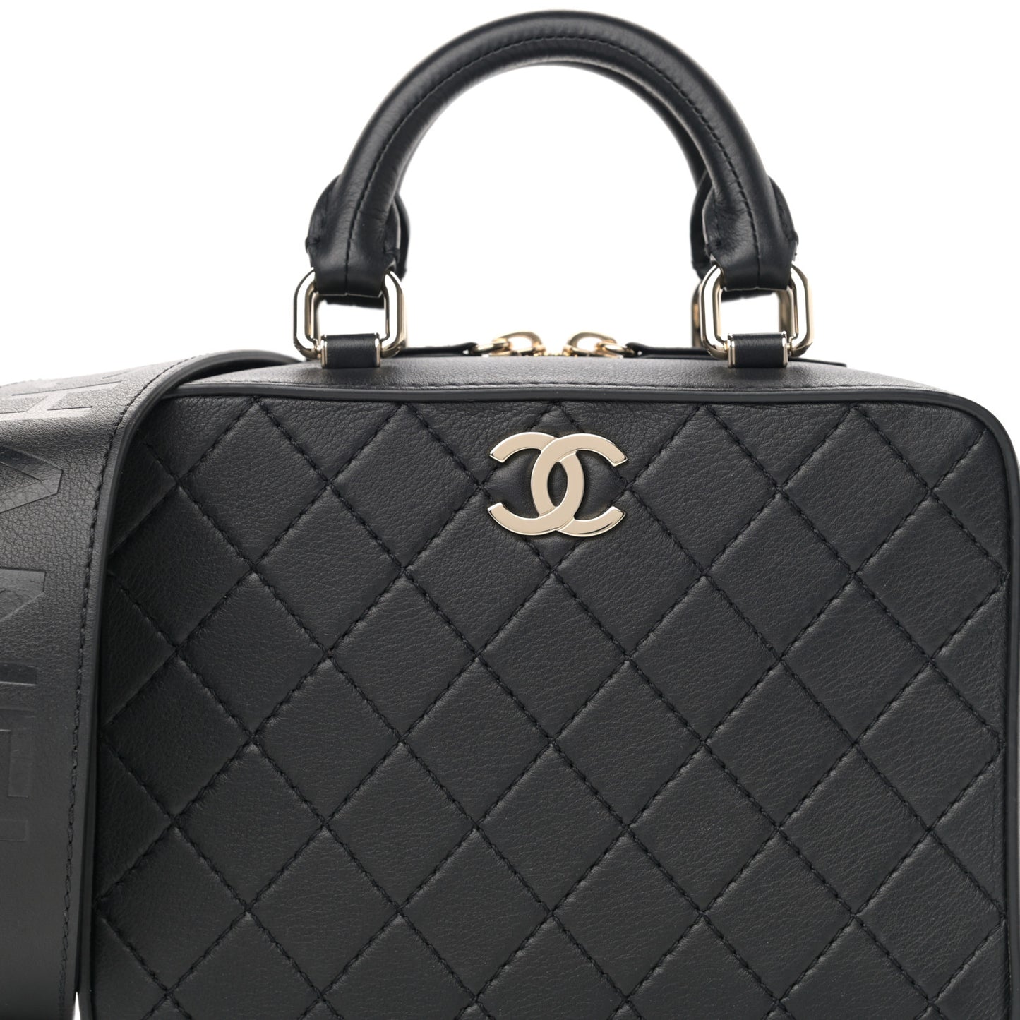 Calfskin Quilted Travel Kit Vanity Case Black