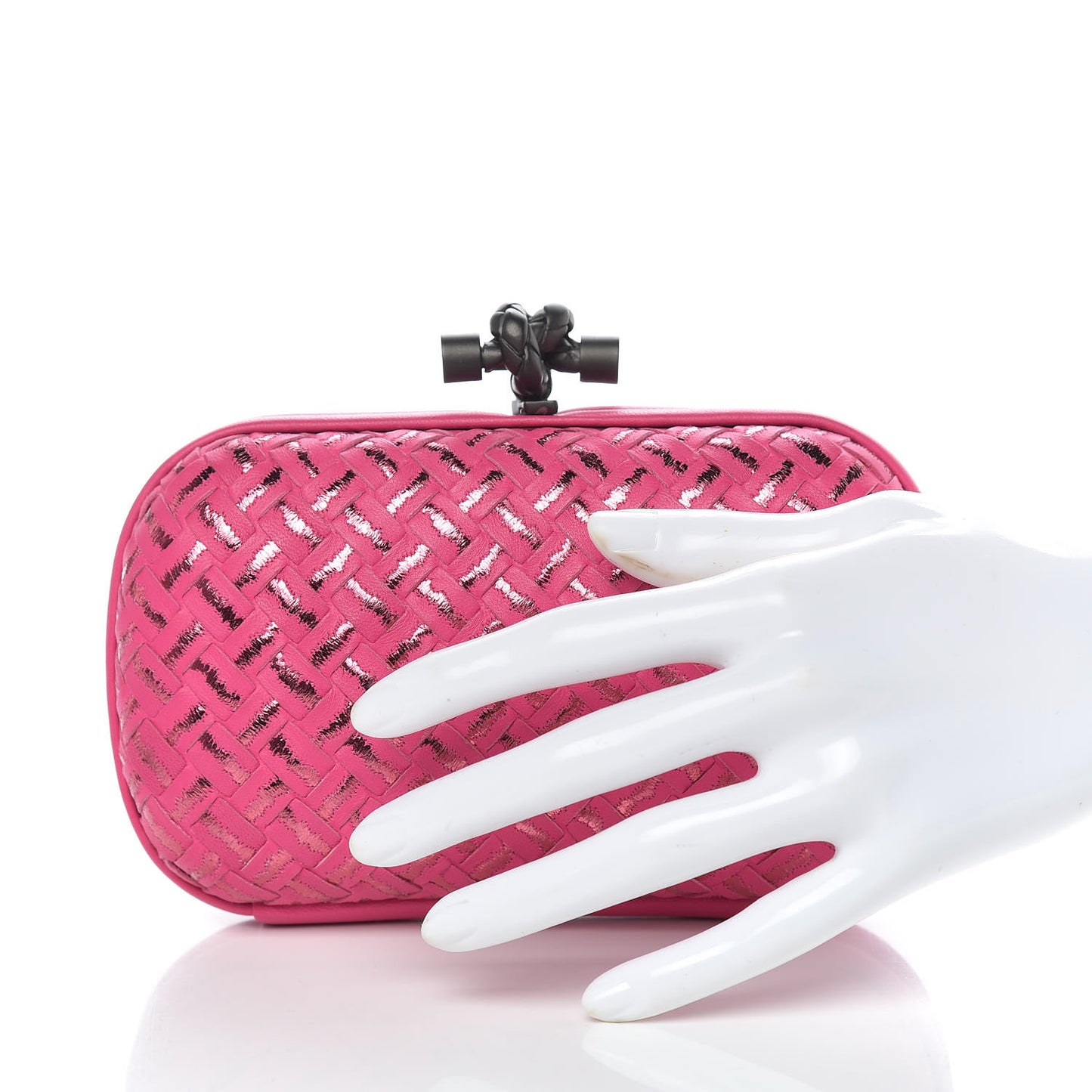 Nappa Intrecciato Metallic Placcato Knot Clutch Rose Shock