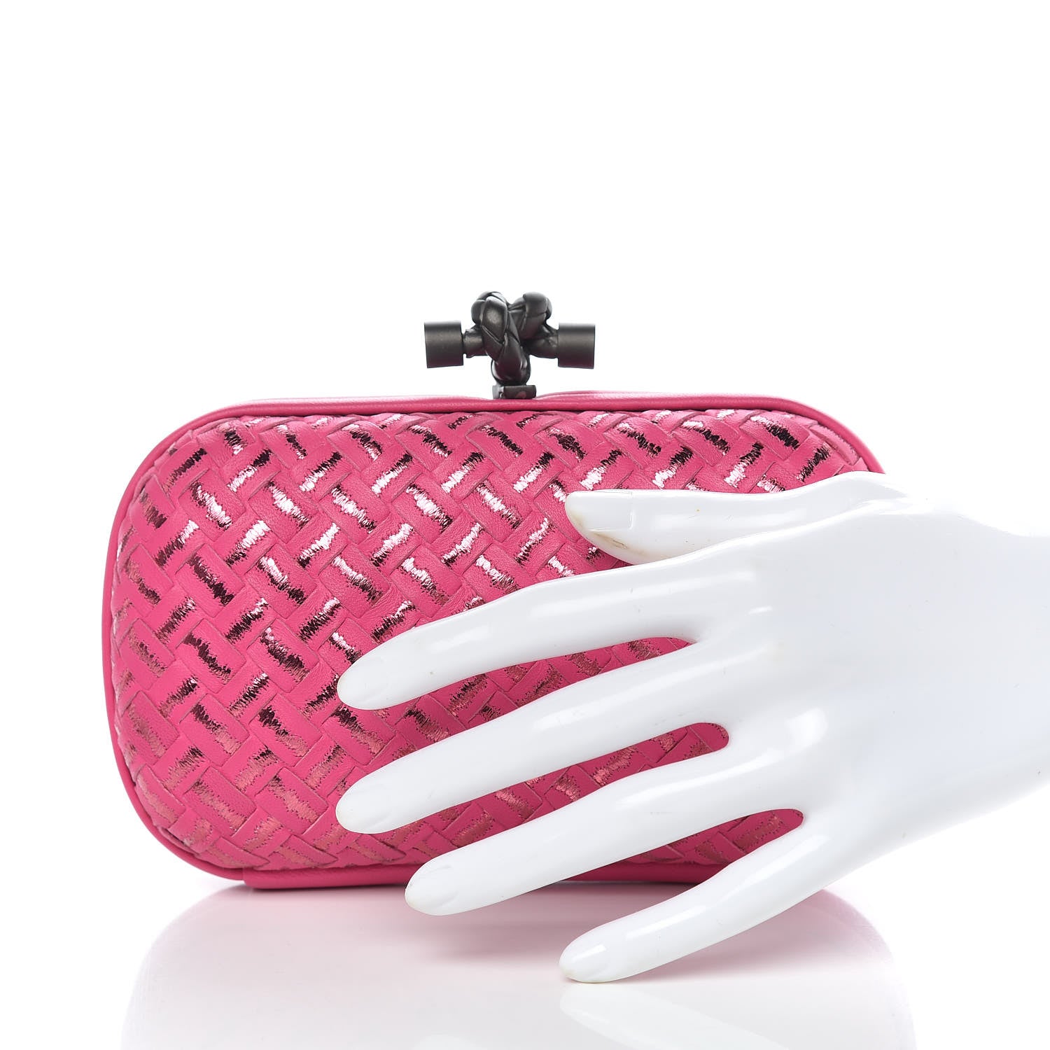 Bottega Veneta Nappa Intrecciato Metallic Placcato Knot Clutch Rose Shock 2 of 13